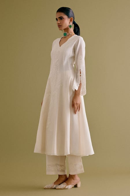 Shop_Devnaagri_Ivory , Chanderi, Organza Embroidery Dori Work Anarkali Palazzo Set _Online_at_Aza_Fashions