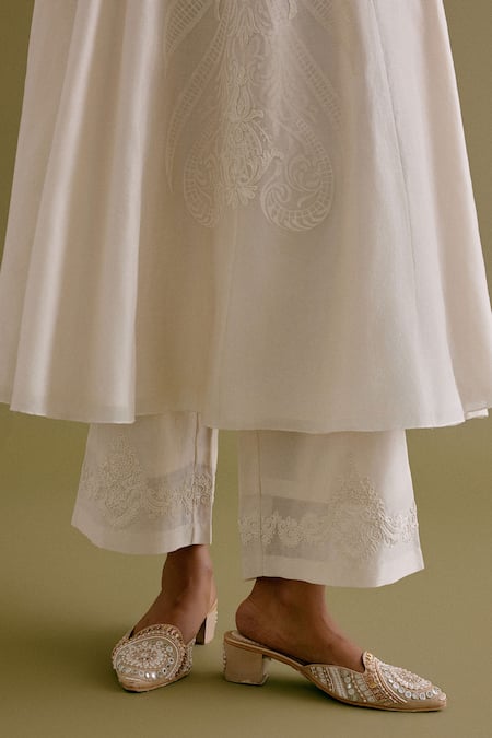 Buy_Devnaagri_Ivory , Chanderi, Organza Embroidery Dori Work Anarkali Palazzo Set 