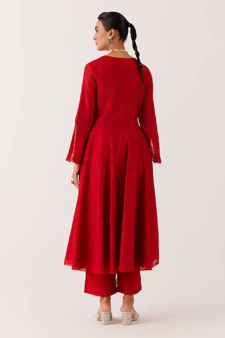 Devnaagri Dori Work Screen Print Anarkali Palazzo Set 