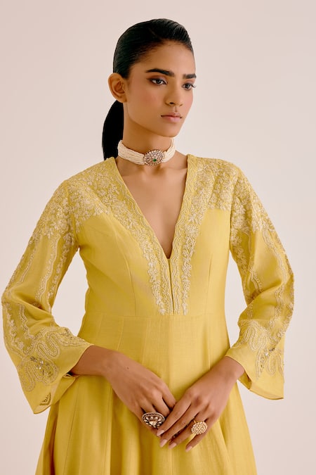 Buy Devnaagri Yellow , Chanderi, Organza Embroidery, Dori Anarkali Palazzo Set Online at Aza Fashions Buy_Devnaagri_Yellow , Chanderi, Organza Embroidery, Dori Anarkali Palazzo Set _Online_at_Aza_Fashions