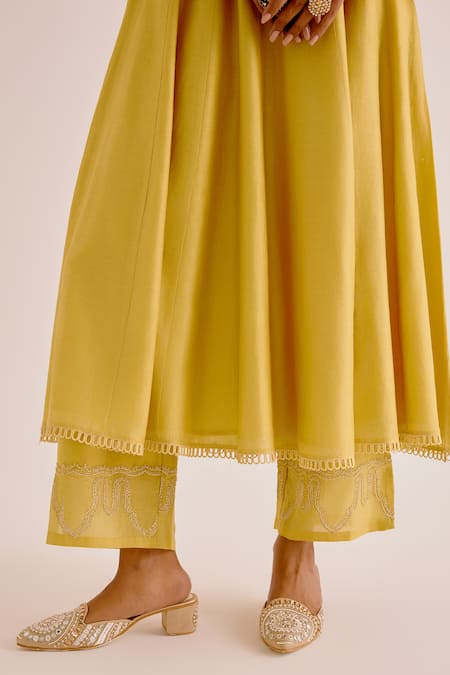 Shop Devnaagri Yellow , Chanderi, Organza Embroidery, Dori Anarkali Palazzo Set Online at Aza Fashions Shop_Devnaagri_Yellow , Chanderi, Organza Embroidery, Dori Anarkali Palazzo Set _Online_at_Aza_Fashions
