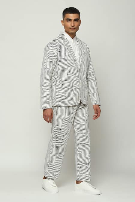 Abraham & Thakore Broken Pinstripe Motif Blazer 