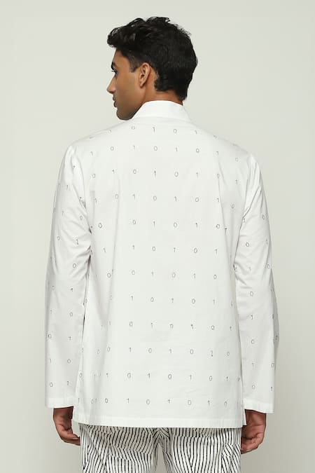 Shop Abraham And Thakore White Cotton Embroidery Code Short Kurta at Aza Fashions Shop_Abraham And Thakore_White Cotton Embroidery Code Short Kurta _at_Aza_Fashions