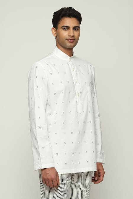 Buy Abraham And Thakore White Cotton Embroidery Code Short Kurta Online at Aza Fashions Buy_Abraham And Thakore_White Cotton Embroidery Code Short Kurta _Online_at_Aza_Fashions