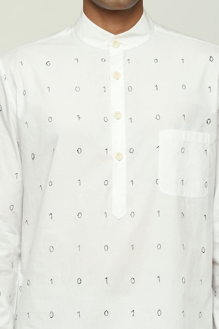 Shop Abraham And Thakore White Cotton Embroidery Code Short Kurta Online at Aza Fashions Shop_Abraham And Thakore_White Cotton Embroidery Code Short Kurta _Online_at_Aza_Fashions