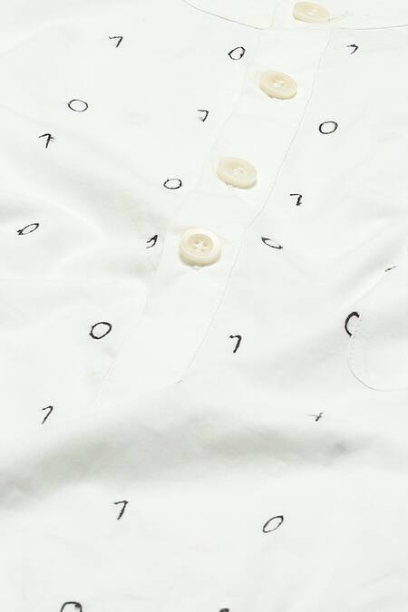 Abraham And Thakore White Cotton Embroidery Code Short Kurta at Aza Fashions Abraham And Thakore_White Cotton Embroidery Code Short Kurta _at_Aza_Fashions