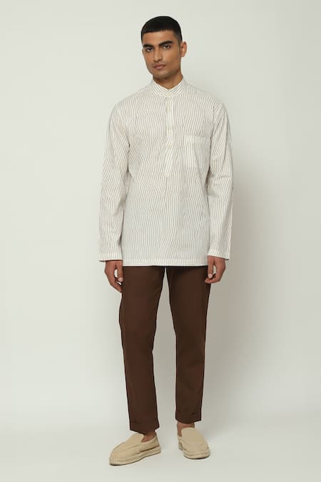 Abraham & Thakore Broken Pinstripe Motif Short Kurta 