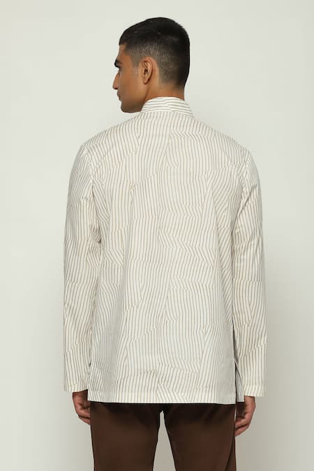Abraham And Thakore Broken Pinstripe Motif Short Kurta 