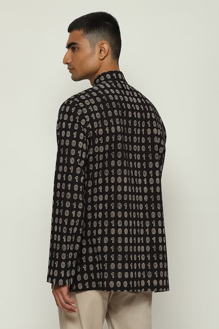 Shop Abraham And Thakore Black Cotton Ajrakh Hand Block Print Kurta at Aza Fashions Shop_Abraham And Thakore_Black Cotton Ajrakh Hand Block Print Kurta _at_Aza_Fashions