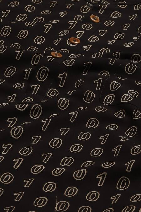 Abraham And Thakore Black Cotton Ajrakh Hand Block Print Kurta at Aza Fashions Abraham And Thakore_Black Cotton Ajrakh Hand Block Print Kurta _at_Aza_Fashions