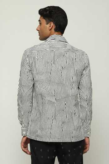 Shop Abraham And Thakore White Cotton Broken Pinstripe Motif Shirt at Aza Fashions Shop_Abraham And Thakore_White Cotton Broken Pinstripe Motif Shirt _at_Aza_Fashions