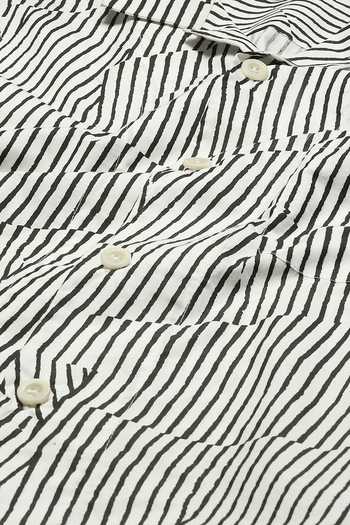 Abraham And Thakore White Cotton Broken Pinstripe Motif Shirt at Aza Fashions Abraham And Thakore_White Cotton Broken Pinstripe Motif Shirt _at_Aza_Fashions