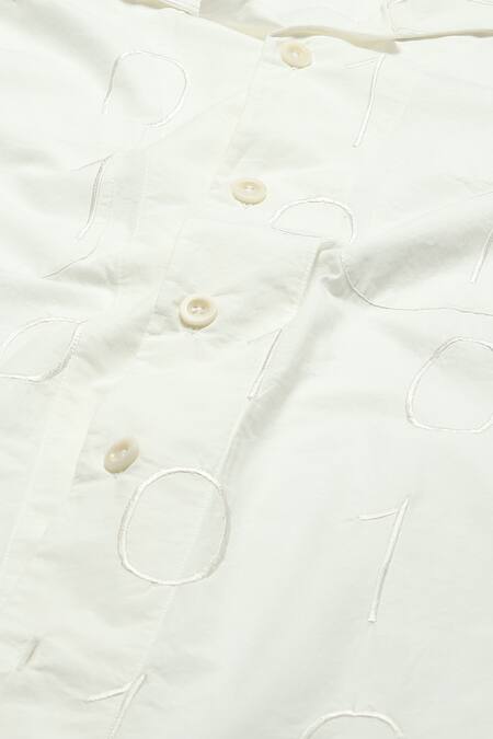 Abraham And Thakore_White Cotton Embroidery Tonal Code Shirt_at_Aza_Fashions
