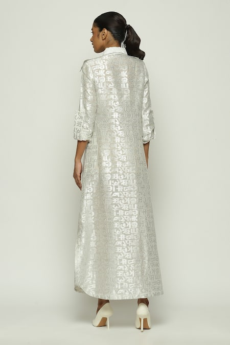 Abraham And Thakore Zari Calligraphy Cutworj Pattern Shirt Dress 