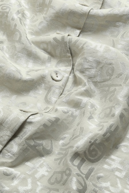 Abraham And Thakore_Ivory Chanderi Embroidery Collared Zari Calligraphy Cutworj Pattern Shirt Dress _at_Aza_Fashions