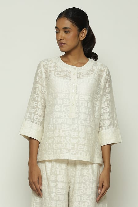 Abraham & Thakore Calligraphy Cutwork Pattern Top 