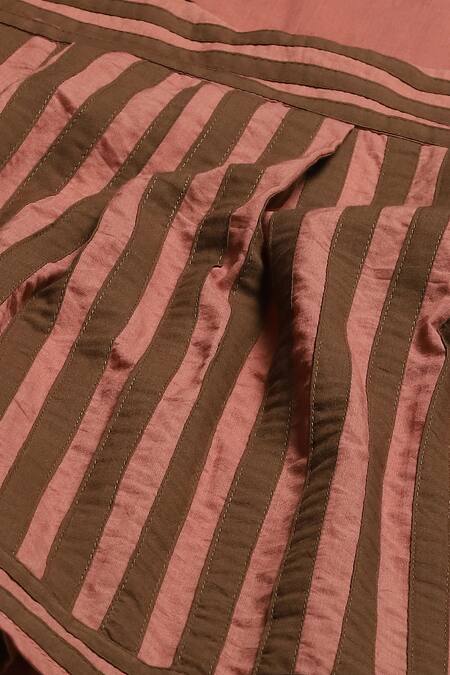 Buy Abraham And Thakore Red Cotton Round Neck Striped Applique Pattern Top Buy_Abraham And Thakore_Red Cotton Round Neck Striped Applique Pattern Top