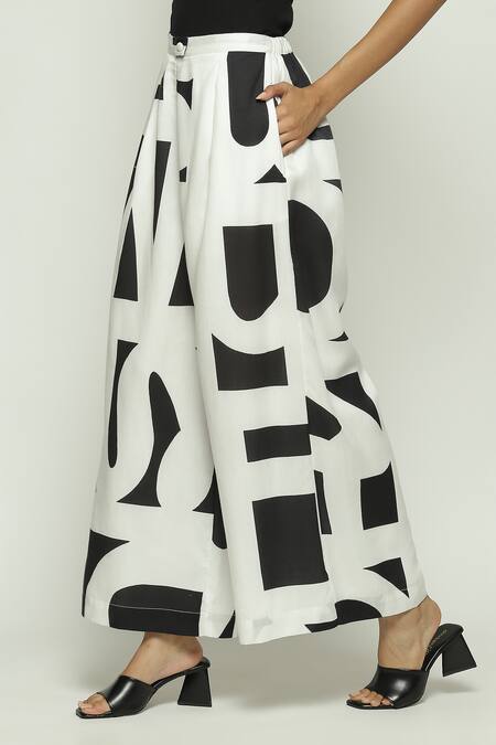 Buy_Abraham And Thakore_White Tencel Calligraphy Pattern Trouser_Online_at_Aza_Fashions