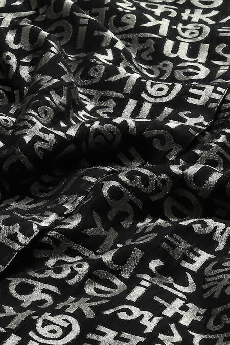 Abraham And Thakore Black Chanderi Embroidery V-neck Calligraphy Cutwork Zari Dress With Belt at Aza Fashions Abraham And Thakore_Black Chanderi Embroidery V-neck Calligraphy Cutwork Zari Dress With Belt_at_Aza_Fashions