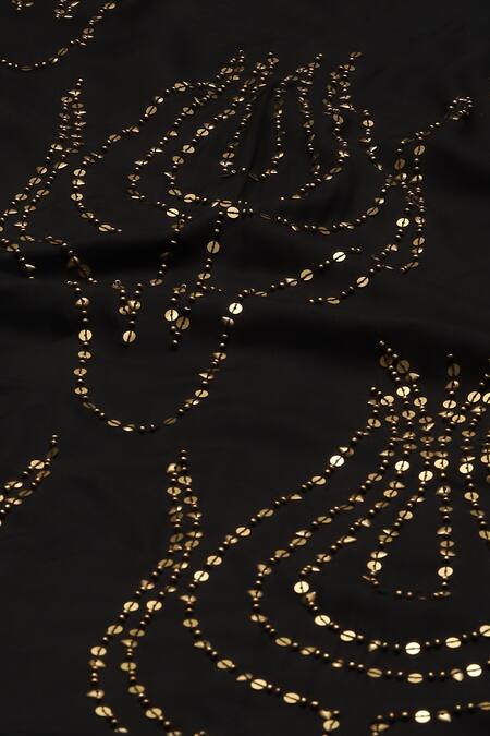 Abraham And Thakore_Black Silk Sequins, Beads V-neck Ottoman Tulip Embroidered Kaftan_at_Aza_Fashions
