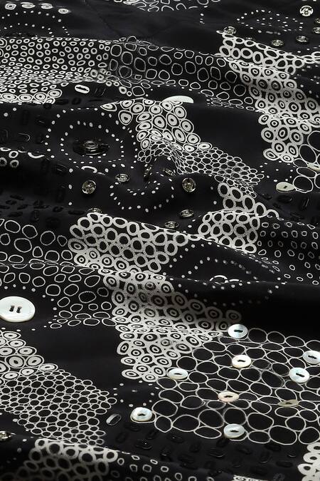 Abraham And Thakore Black Silk Sequins, Embroidery V-neck And Button Circlet Haze Work Kaftan at Aza Fashions Abraham And Thakore_Black Silk Sequins, Embroidery V-neck And Button Circlet Haze Work Kaftan_at_Aza_Fashions