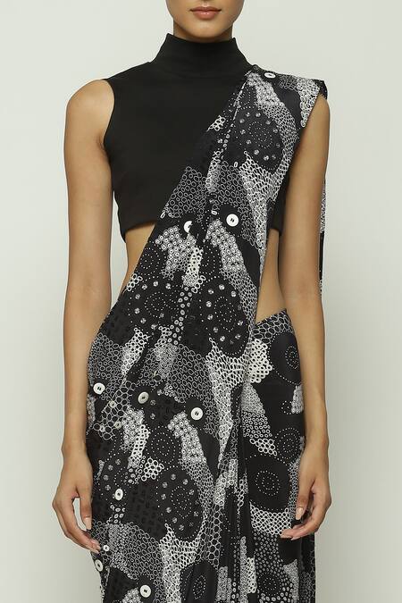 Shop_Abraham And Thakore_White Silk Sequins Haze And Button Embroidered Saree_Online_at_Aza_Fashions