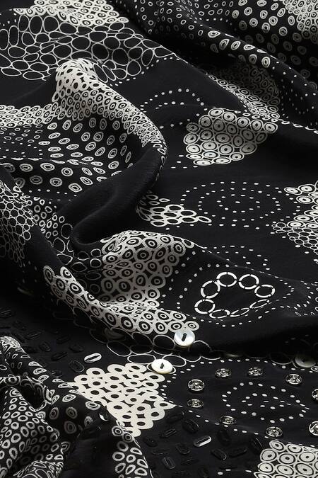 Abraham And Thakore_White Silk Sequins Haze And Button Embroidered Saree_at_Aza_Fashions