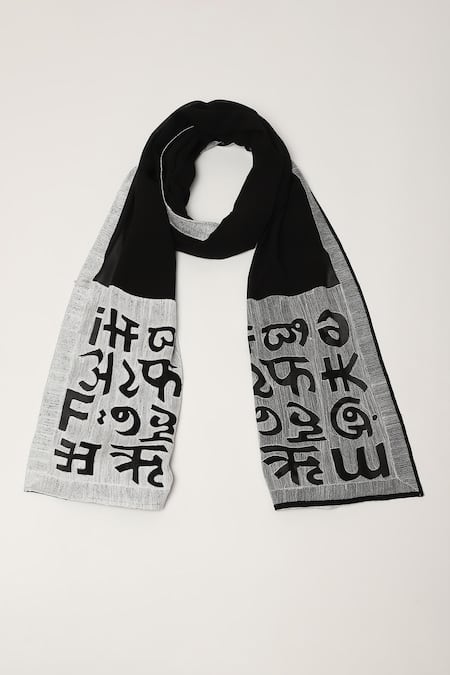 Abraham & Thakore Black Crewel Embroidered Alphabet Scarf 