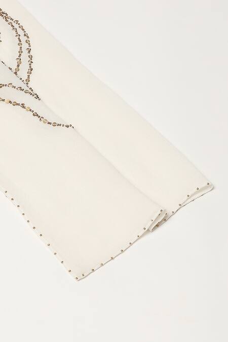 Abraham And Thakore_Ivory Sequins, Beads Ottoman Tulip Embroidered Scarf_Online_at_Aza_Fashions