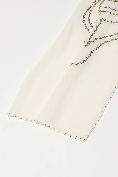 Buy_Abraham And Thakore_Ivory Sequins, Beads Ottoman Tulip Embroidered Scarf_Online_at_Aza_Fashions