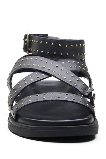 Buy_Dang Shoes_Black Biowalker Studded Flat Sandals_Online_at_Aza_Fashions