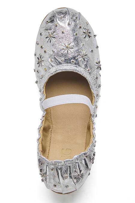 Dang Shoes_Gold Chand Floral Embroidered Ballerinas _Online_at_Aza_Fashions