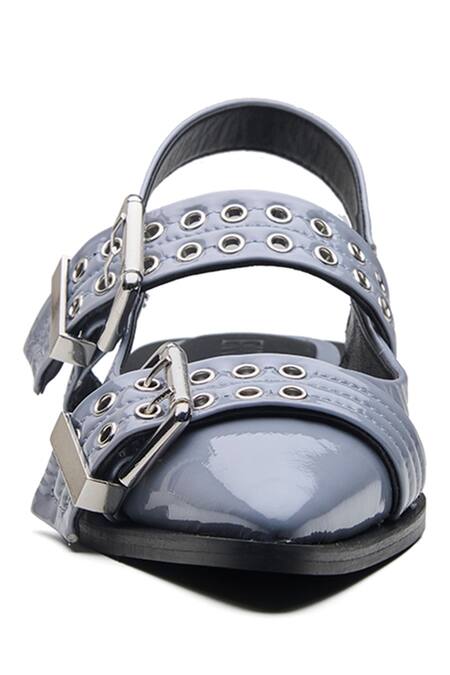 Buy_Dang Shoes_Grey Metallic Rivet Strap Flats_Online_at_Aza_Fashions