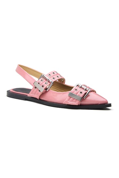 Dang Shoes Leather Metallic Rivet Double Strap Flats 