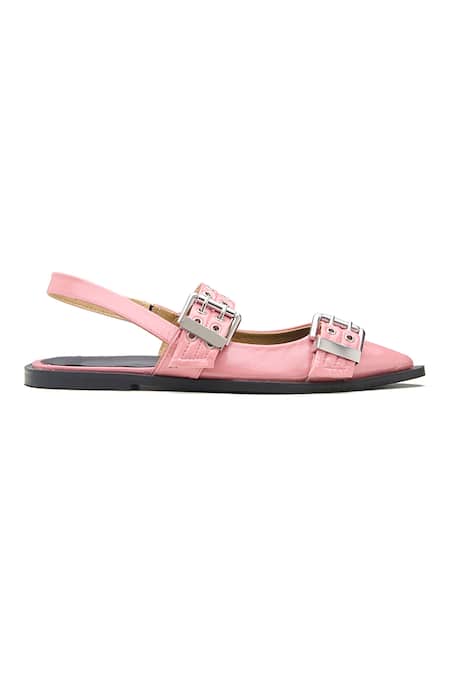 Shop Dang Shoes Peach Leather Metallic Rivet Double Strap Flats at Aza Fashions Shop_Dang Shoes_Peach Leather Metallic Rivet Double Strap Flats _at_Aza_Fashions