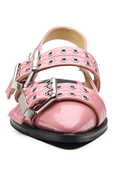Dang Shoes Peach Leather Metallic Rivet Double Strap Flats Online at Aza Fashions Dang Shoes_Peach Leather Metallic Rivet Double Strap Flats _Online_at_Aza_Fashions