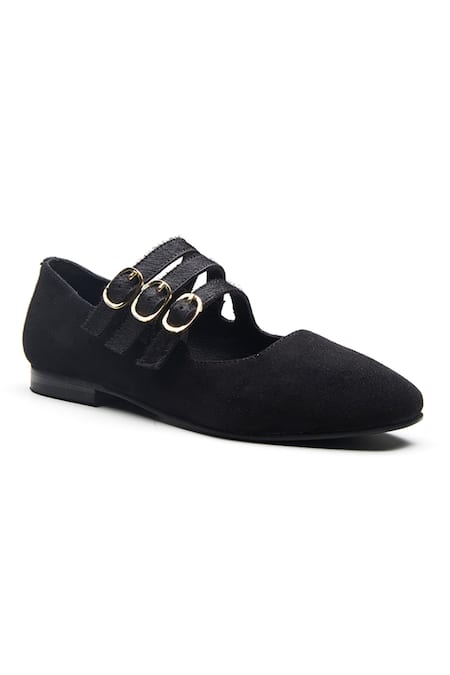 Dang Shoes Black Madeline Round Toe Strap Ballerinas 