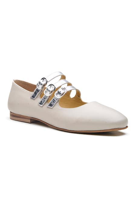 Dang Shoes Beige Silver Multi Strap Ballerinas 