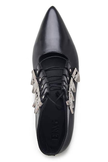 Dang Shoes_Black Studs Mindy Pointed Toe String Sandals _Online_at_Aza_Fashions