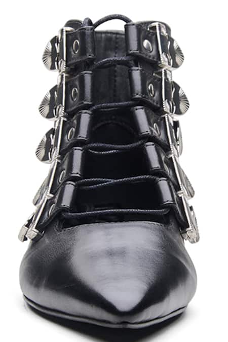 Buy_Dang Shoes_Black Studs Mindy Pointed Toe String Sandals _Online_at_Aza_Fashions