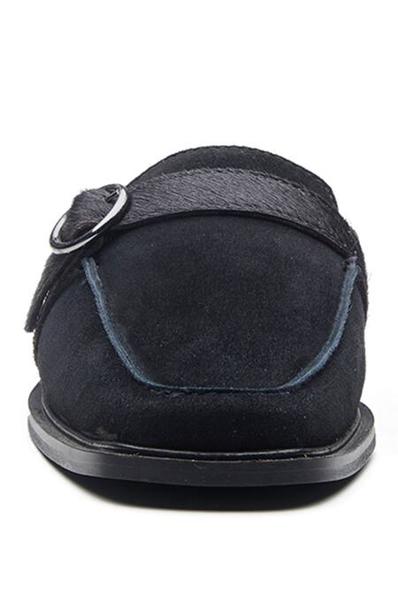 Dang Shoes_Black Plume Leather Ballerina Slip Ons_Online_at_Aza_Fashions