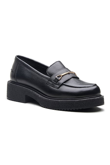 Dang Shoes Black Spezia Leather Metal Piece Embellished Loafers 