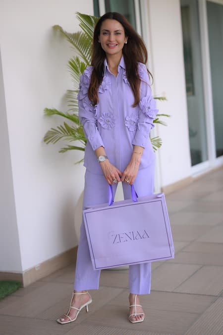 House of Zeniaa Bloom Embellished Shirt & Pant Co-ord Set 