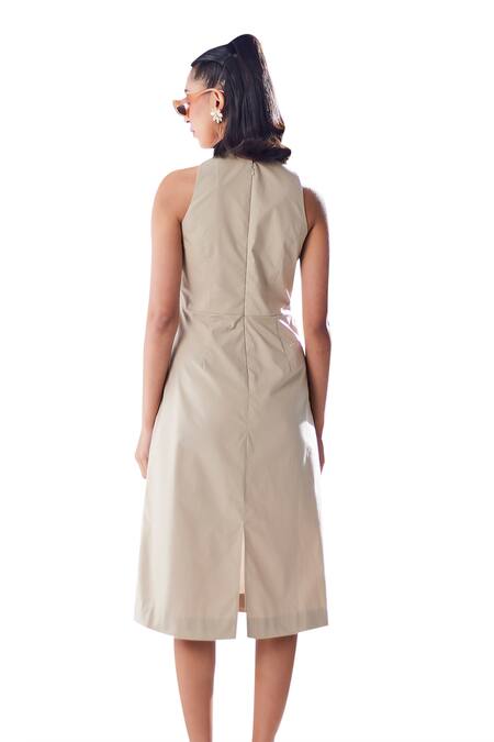 Buy House Of Zeniaa Beige Cotton Pearls V-neck Kendelle Embroidered Waistcoat Dress Online at Aza Fashions Buy_House Of Zeniaa_Beige Cotton Pearls V-neck Kendelle Embroidered Waistcoat Dress_Online_at_Aza_Fashions