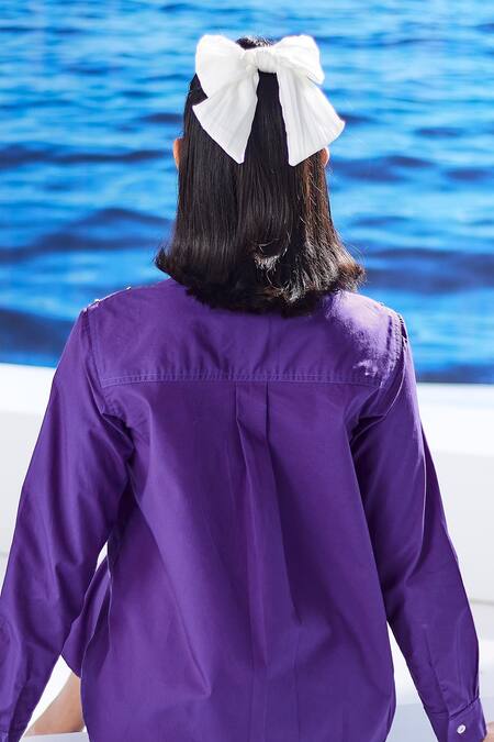 House Of Zeniaa_Purple Cotton Rhinestones Collared Juno Embellished Shirt_at_Aza_Fashions