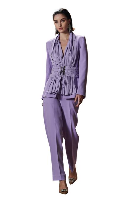 Shop House Of Zeniaa Purple Crepe Stones Aster Goddess Embellished Blazer With Pant Online at Aza Fashions Shop_House Of Zeniaa_Purple Crepe Stones Aster Goddess Embellished Blazer With Pant_Online_at_Aza_Fashions