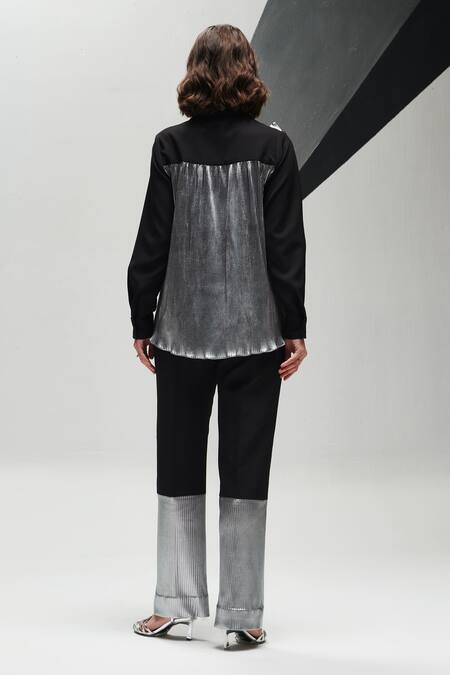 Shop House Of Zeniaa Black Crepe Ruffles Collared Vanessa Shirt at Aza Fashions Shop_House Of Zeniaa_Black Crepe Ruffles Collared Vanessa Shirt_at_Aza_Fashions