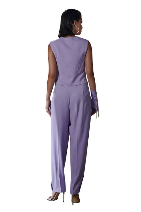 Buy_House Of Zeniaa_Purple Crepe Stones V-neck Iris Embellished Waistcoat_Online_at_Aza_Fashions