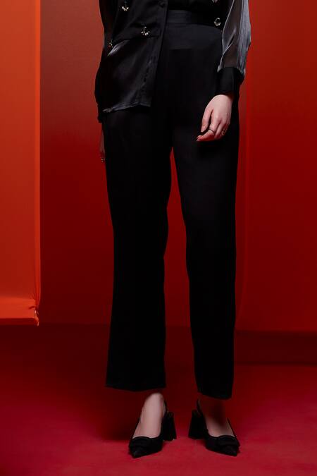 Buy House Of Zeniaa Black Silk, Satin, Organza Stones Collared Get Along Embroidered Shirt With Pant Online at Aza Fashions Buy_House Of Zeniaa_Black Silk, Satin, Organza Stones Collared Get Along Embroidered Shirt With Pant_Online_at_Aza_Fashions