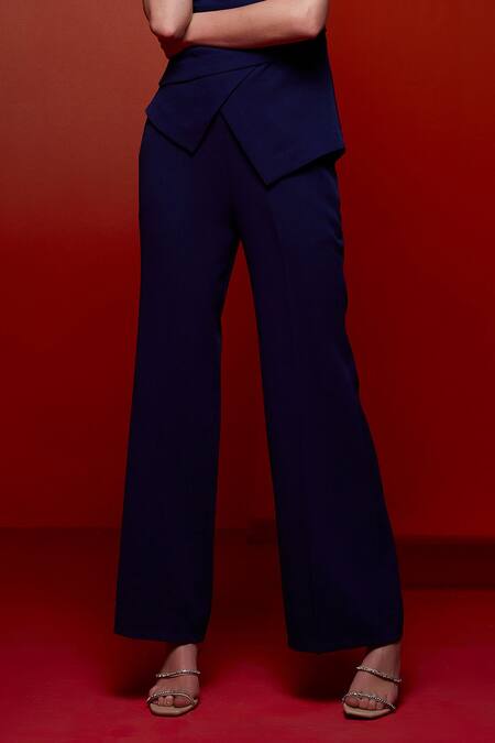 Buy House Of Zeniaa Blue Crepe Sequins, Beads V-neck All You Desire Embroidered Top With Pant Online at Aza Fashions Buy_House Of Zeniaa_Blue Crepe Sequins, Beads V-neck All You Desire Embroidered Top With Pant_Online_at_Aza_Fashions